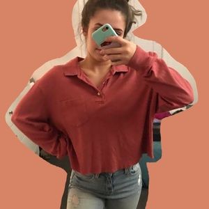 Vintage Cropped Long Sleeve Polo